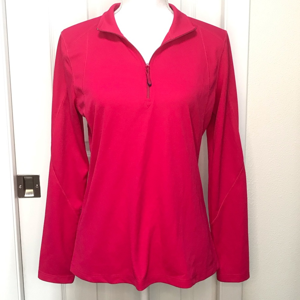 LL BEAN Bright Pink Long-Sleeve 1/4 Zip Workout Top Hidden Zip Pocket M